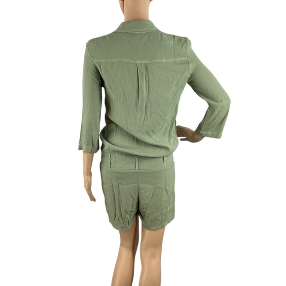 Monrow Crepe Zip Romper Green Utility Pocket 3/4 Sleeve Size Small - Picture 5 of 7